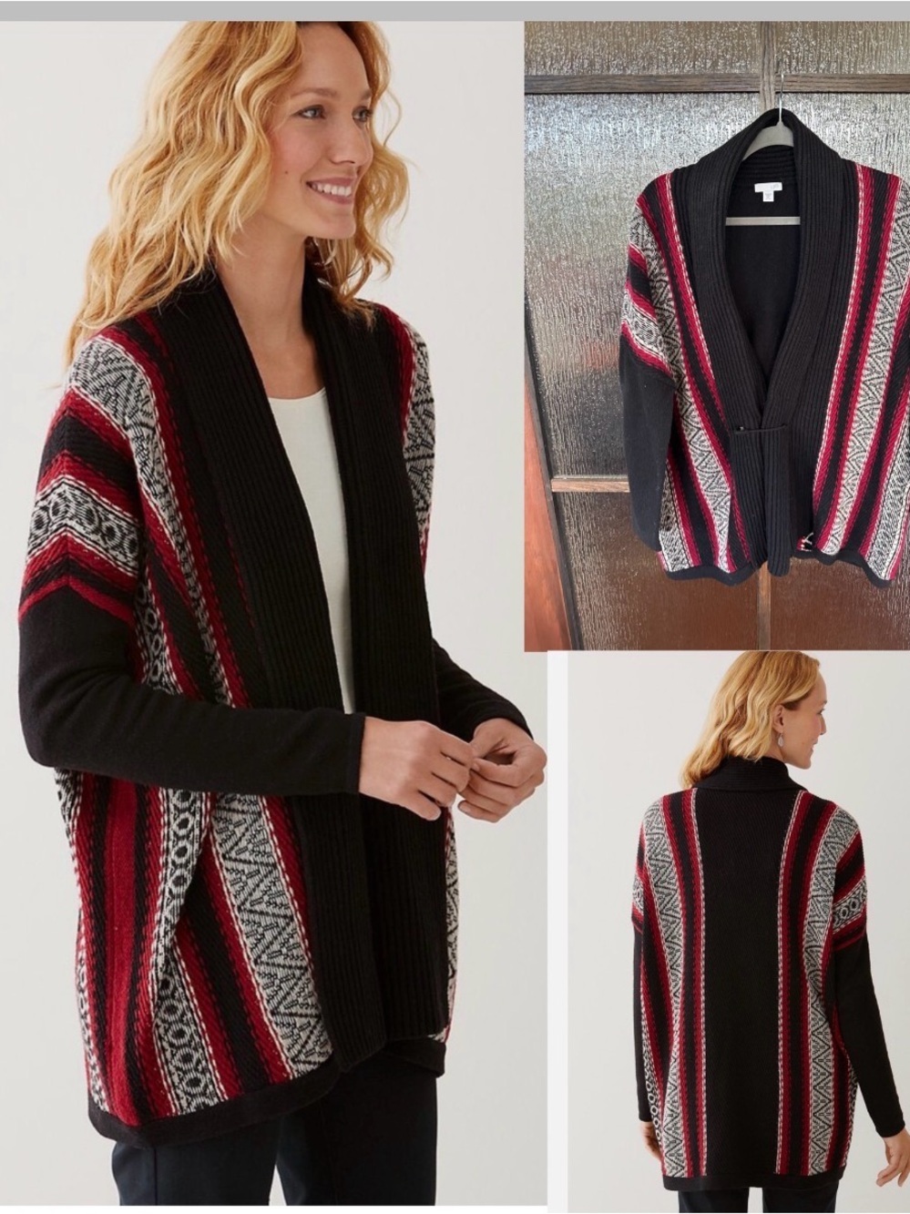J.Jill ~ Cozy & Pretty Wool Blend Blanket-Stitch Cardigan size M/L